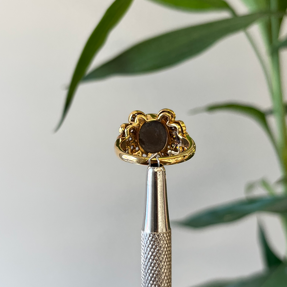Thumbnail: Natural Black star and Diamonds 18K gold ring