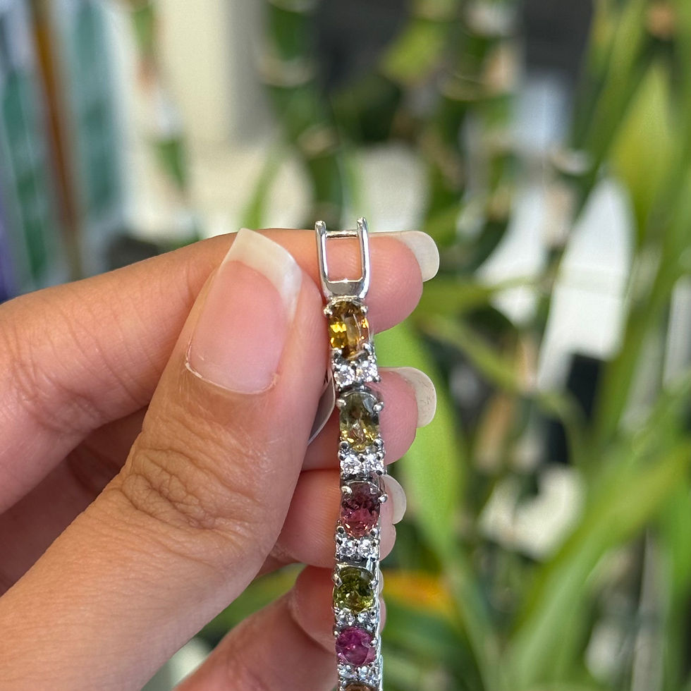 Miniatura: Natural Multi Tourmaline Oval 925 Sterling Silver Tennis Cubic Zirconia Bracelet