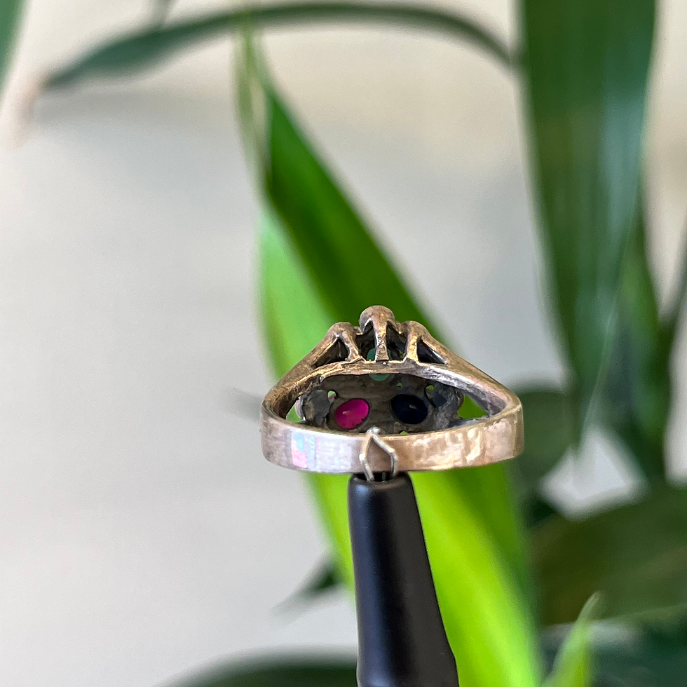 Thumbnail: Emerald, ruby and sapphire marcasite ring
