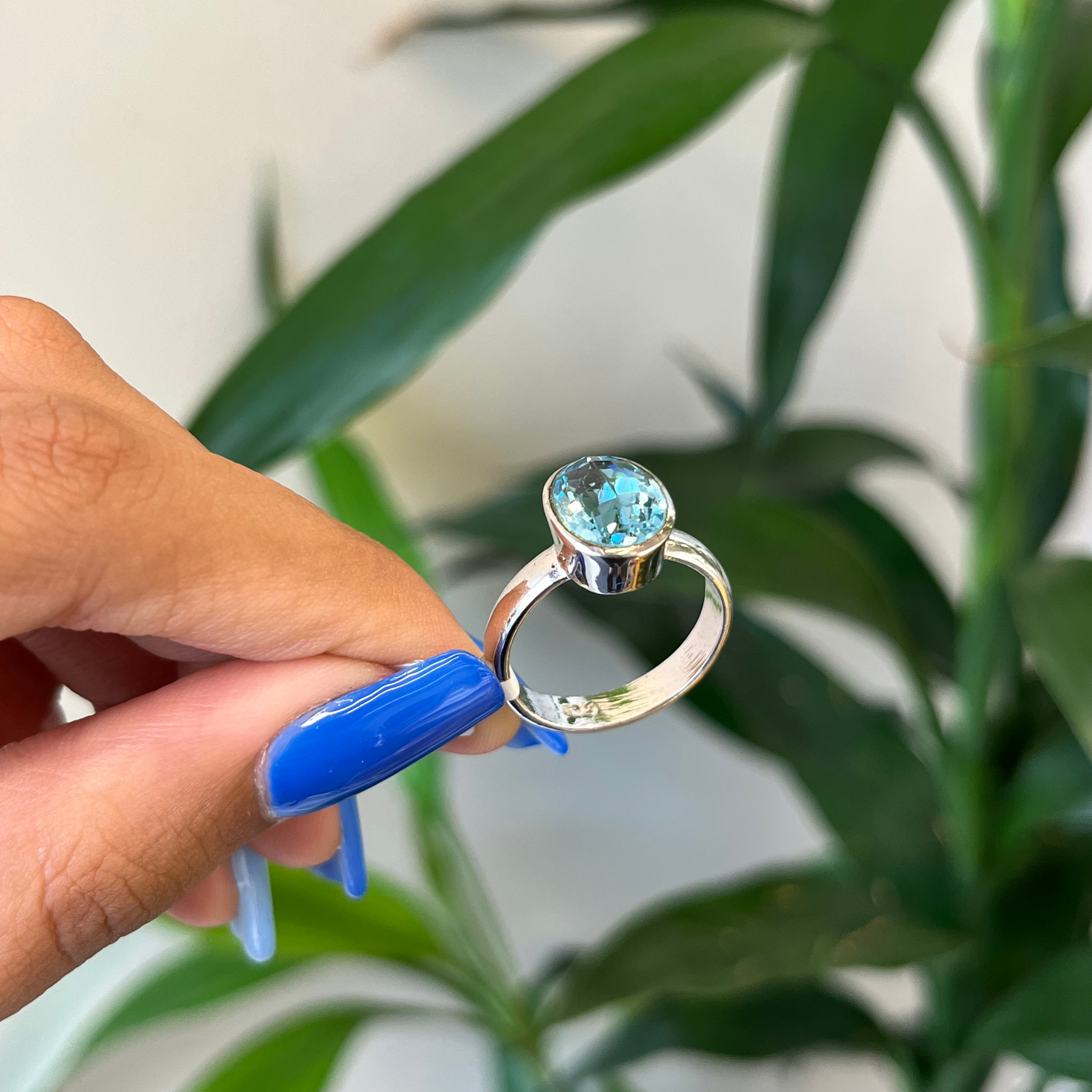 Natural Blue topaz bezel ring