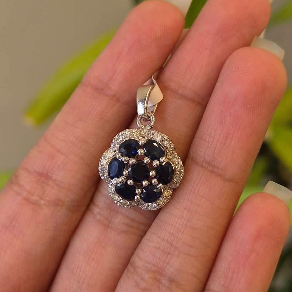 Thumbnail: Natural Gemstone & Diamond 925 Sterling Silver Flower Pendant