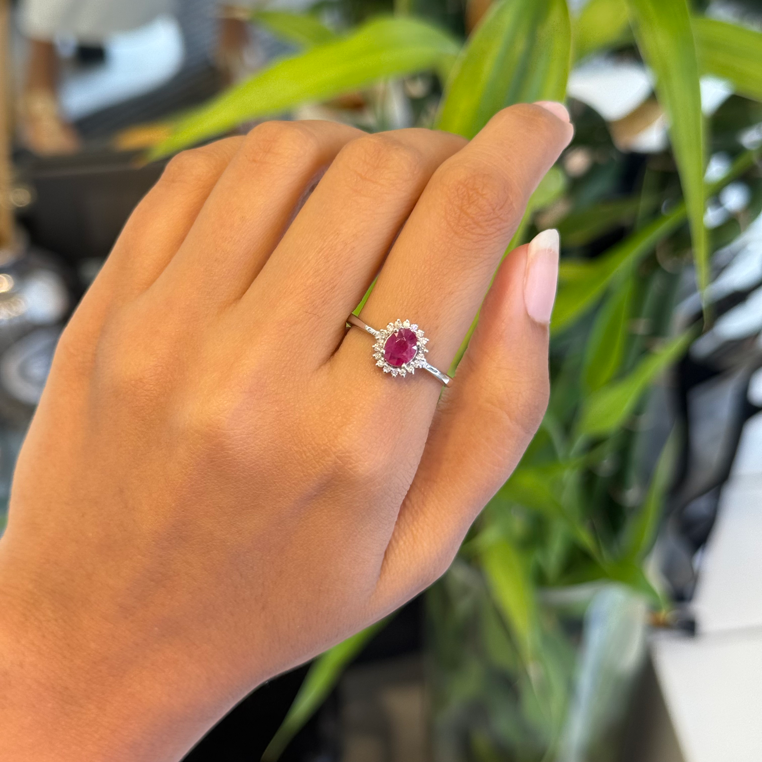 Natural Ruby and diamond cluster ring