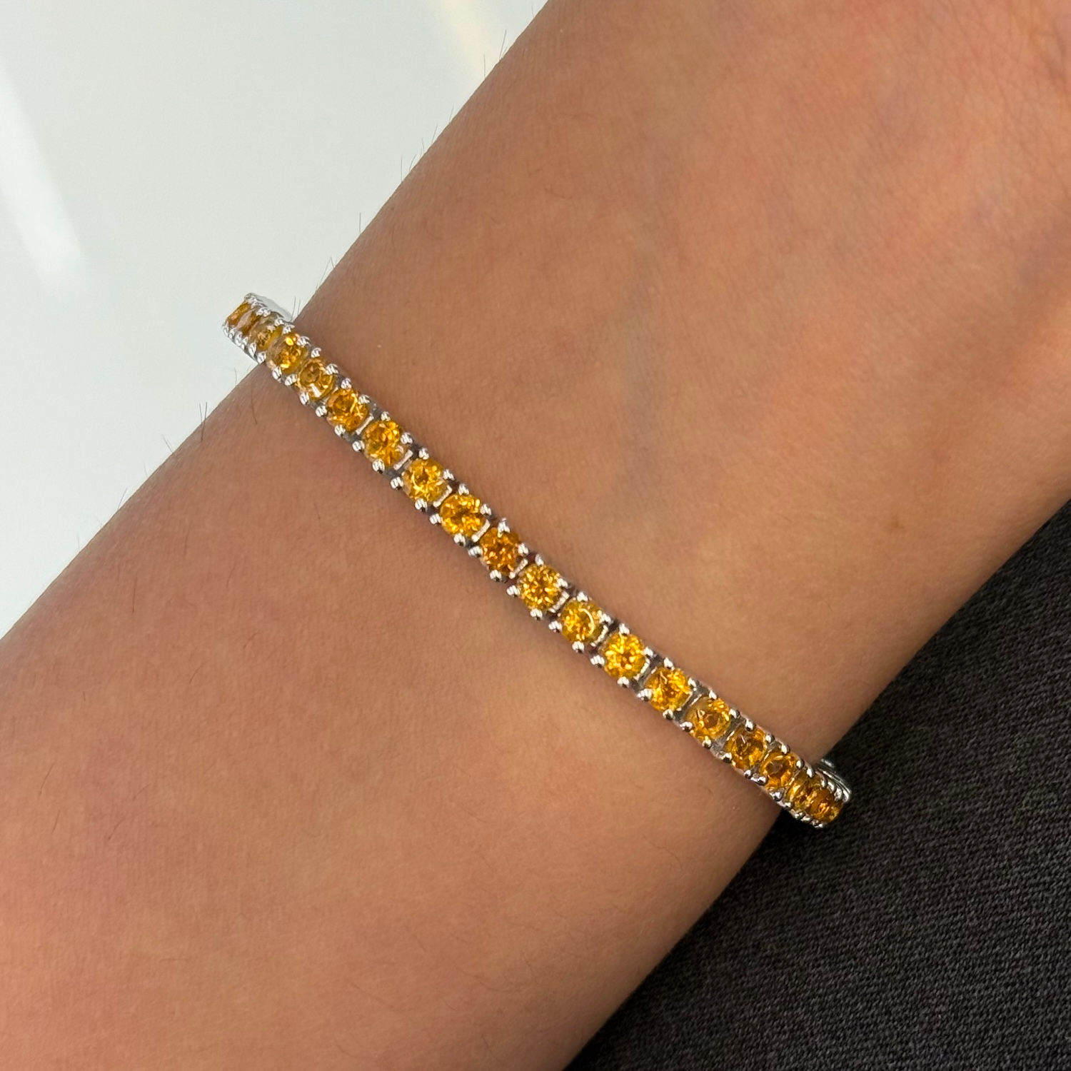 Natural Gemstones 3MM Round 925 Sterling Silver Tennis Bracelet