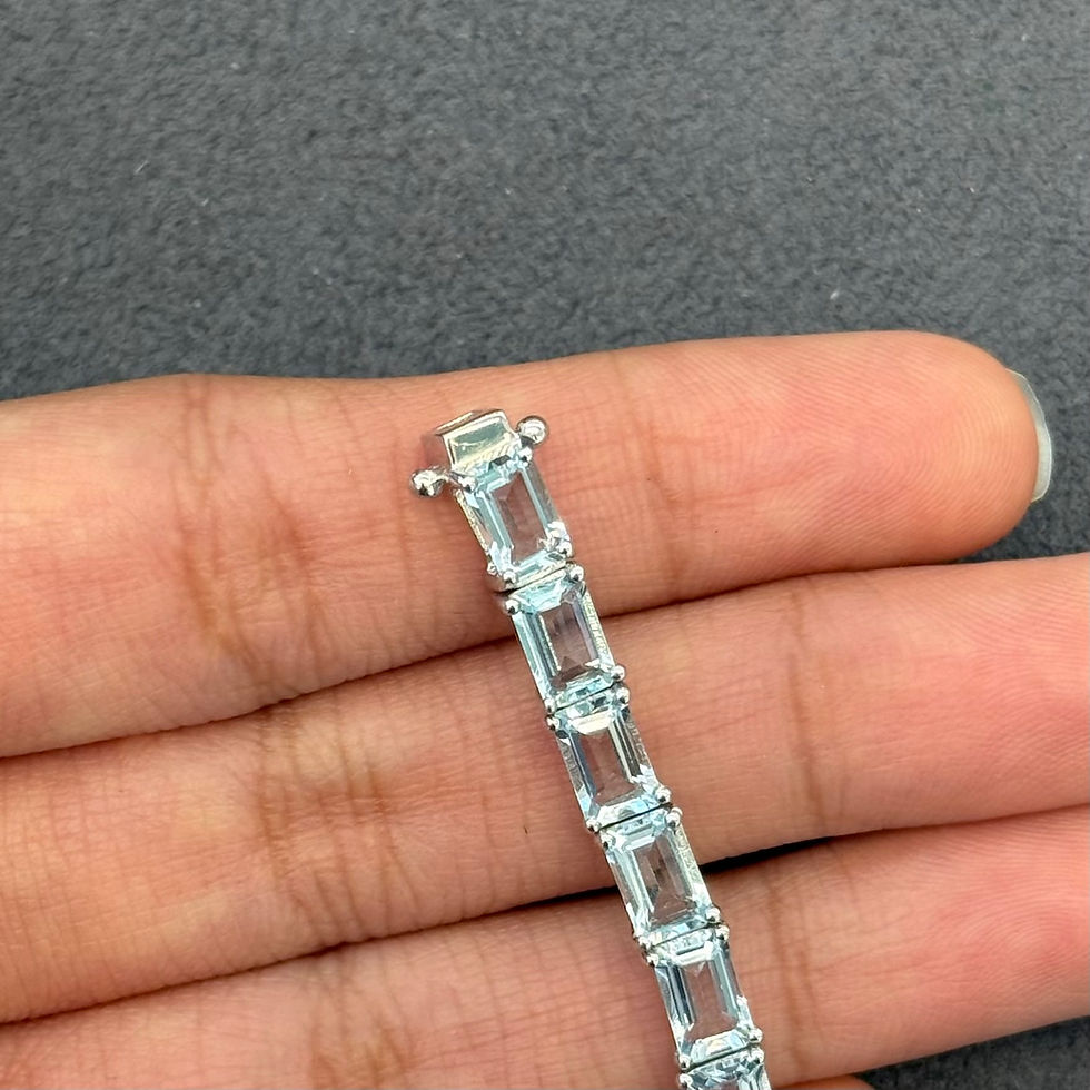 Miniature : Natural Aquamarine Rectangle 925 Sterling Silver Tennis Bracelet