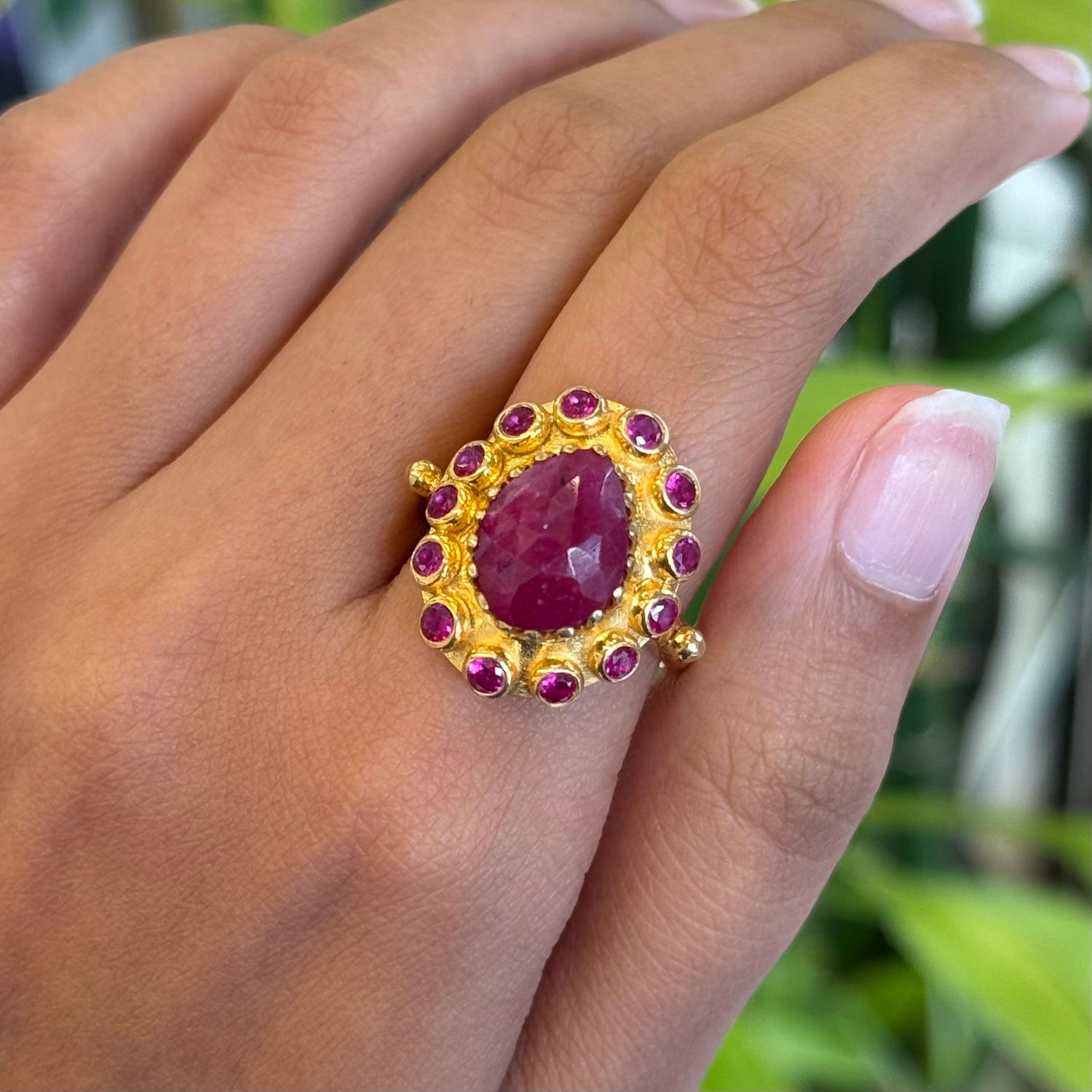 Natural Ruby Oval 925 Sterling Silver Micron Gold Pol