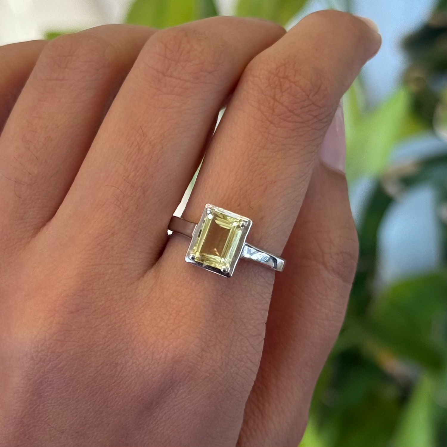 Natural Lemon Topaz 925 Sterling Silver Rectangle Ring