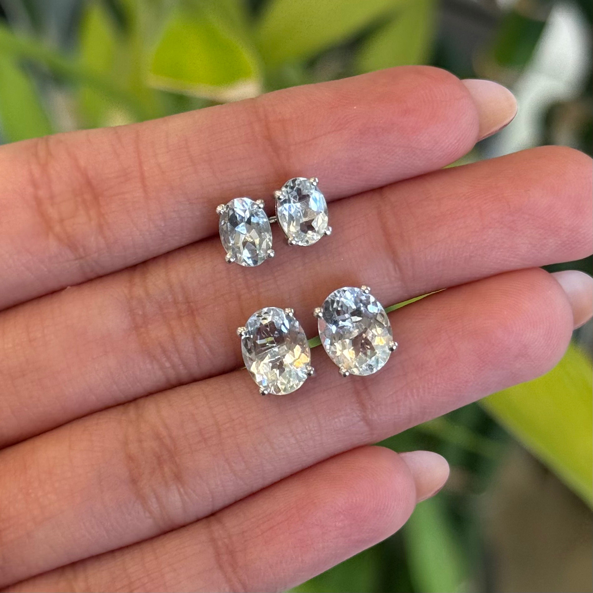 Natural Aquamarine Oval 925 Sterling Silver Studs Earrings