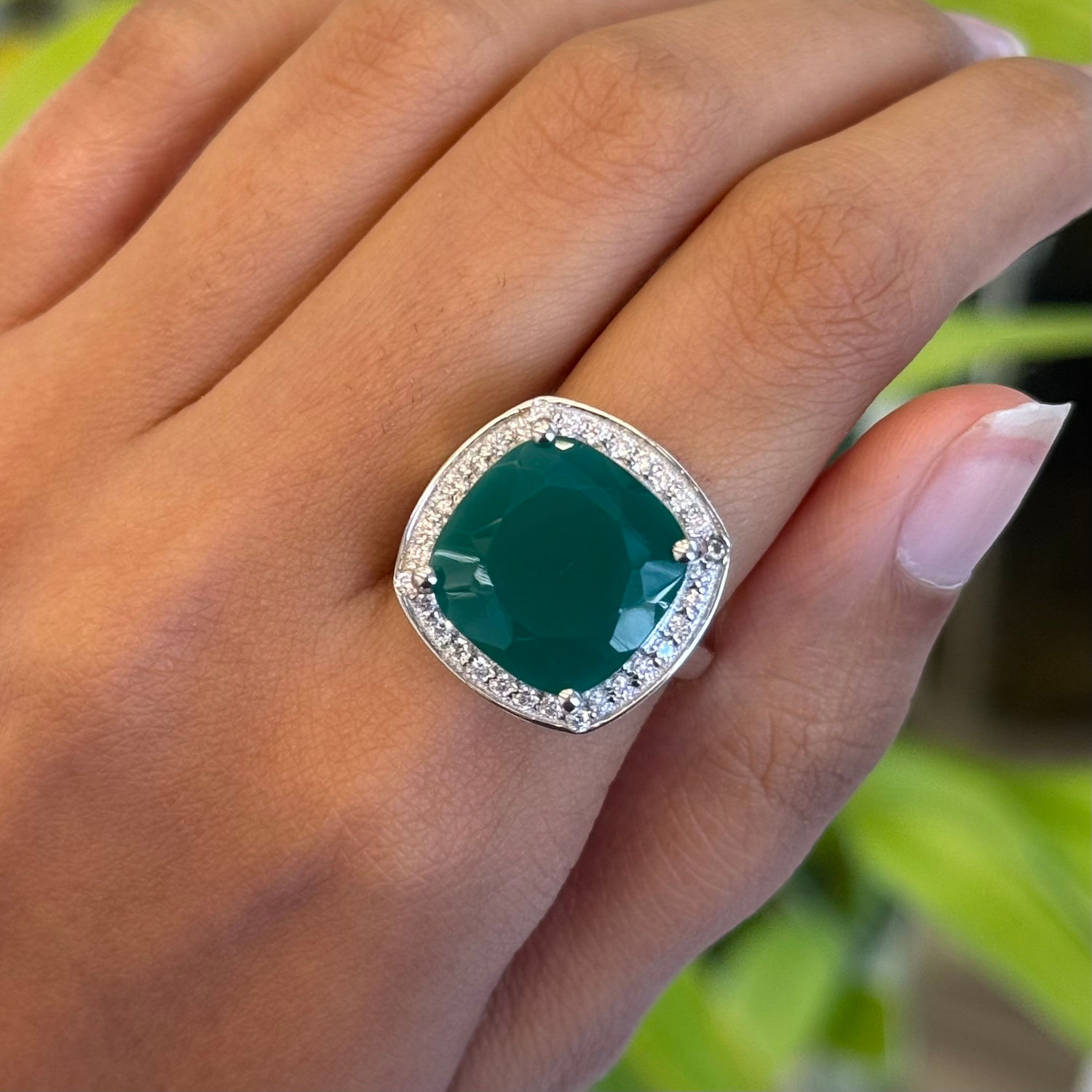 925 Sterling Silver Cushion-Cut Natural Gemstone Cluster Ring