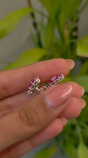 Thumbnail: Natural Gemstone Floral Stud Earrings with Diamond in 925 Sterling Silver