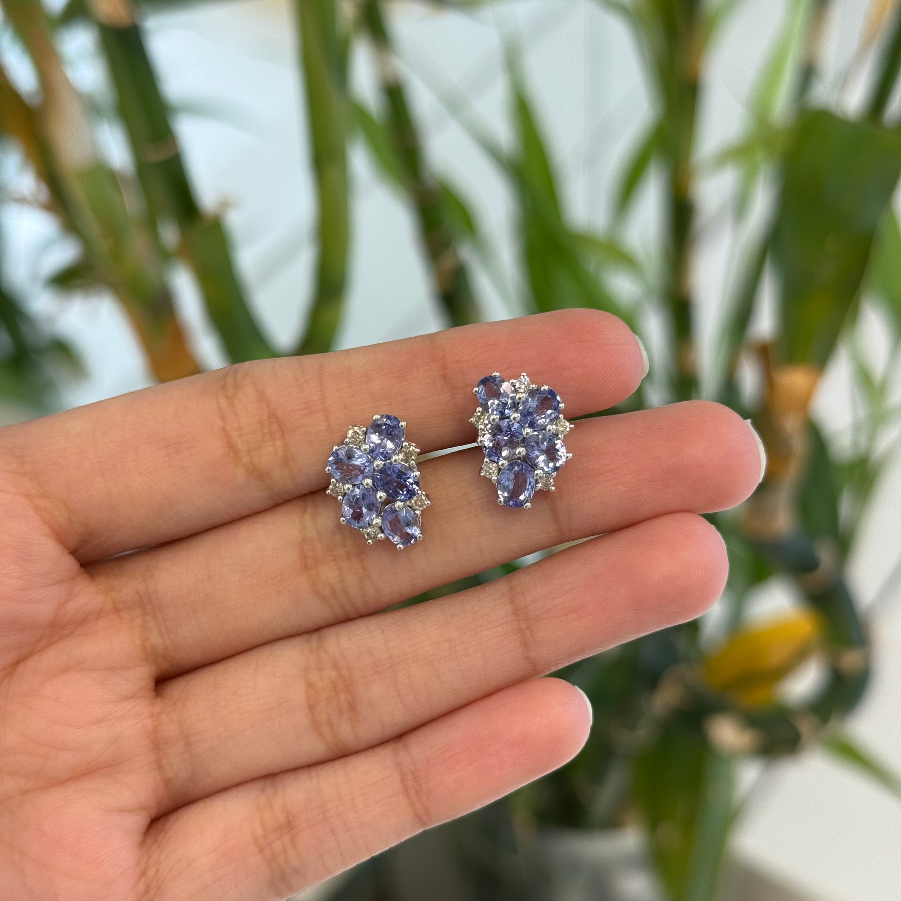 Natural Tanzanite and diamond earrings