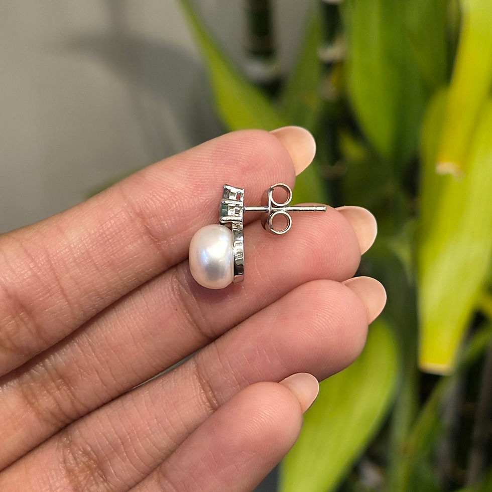 Thumbnail: 9 mm Real Pearl & Natural Gemstone Stud Earrings in 925 Sterling Silver