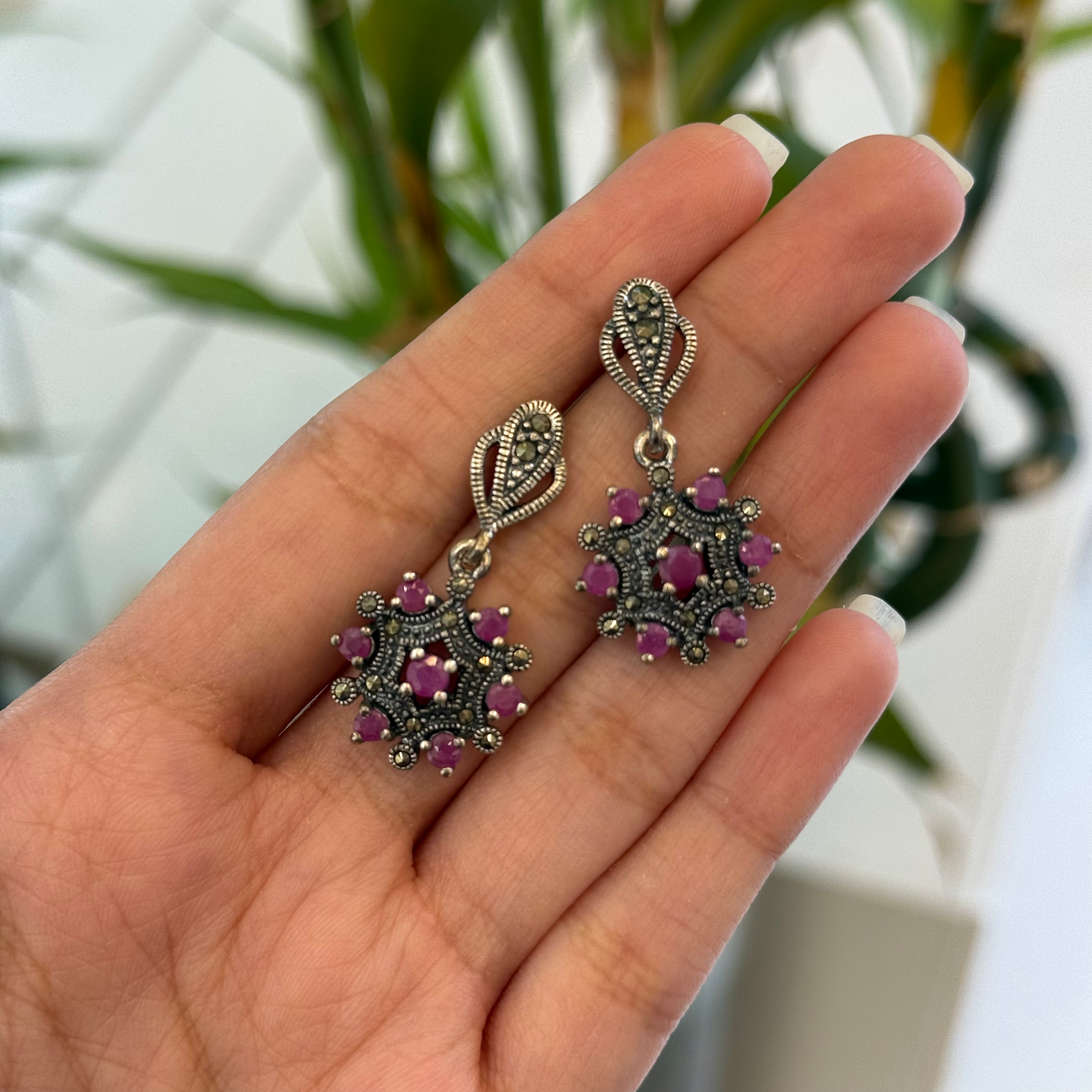 Ruby marcasite earrings