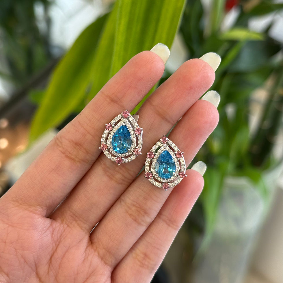 Blue topaz and pink topaz earrings