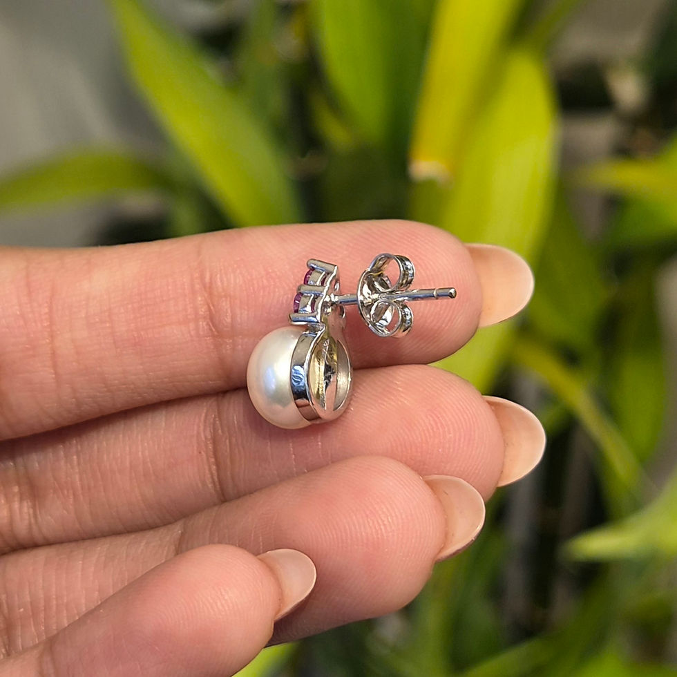 Thumbnail: 9 mm Real Pearl & Natural Gemstone Stud Earrings in 925 Sterling Silver