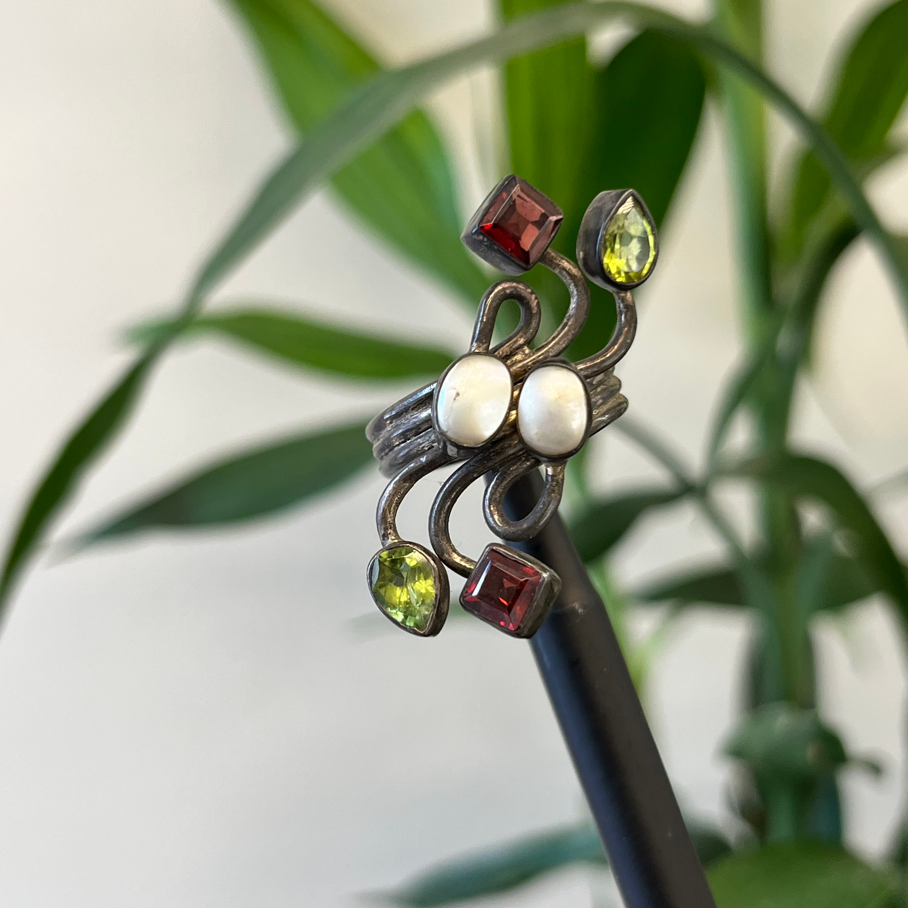 Natural Multi stone oxidised ring