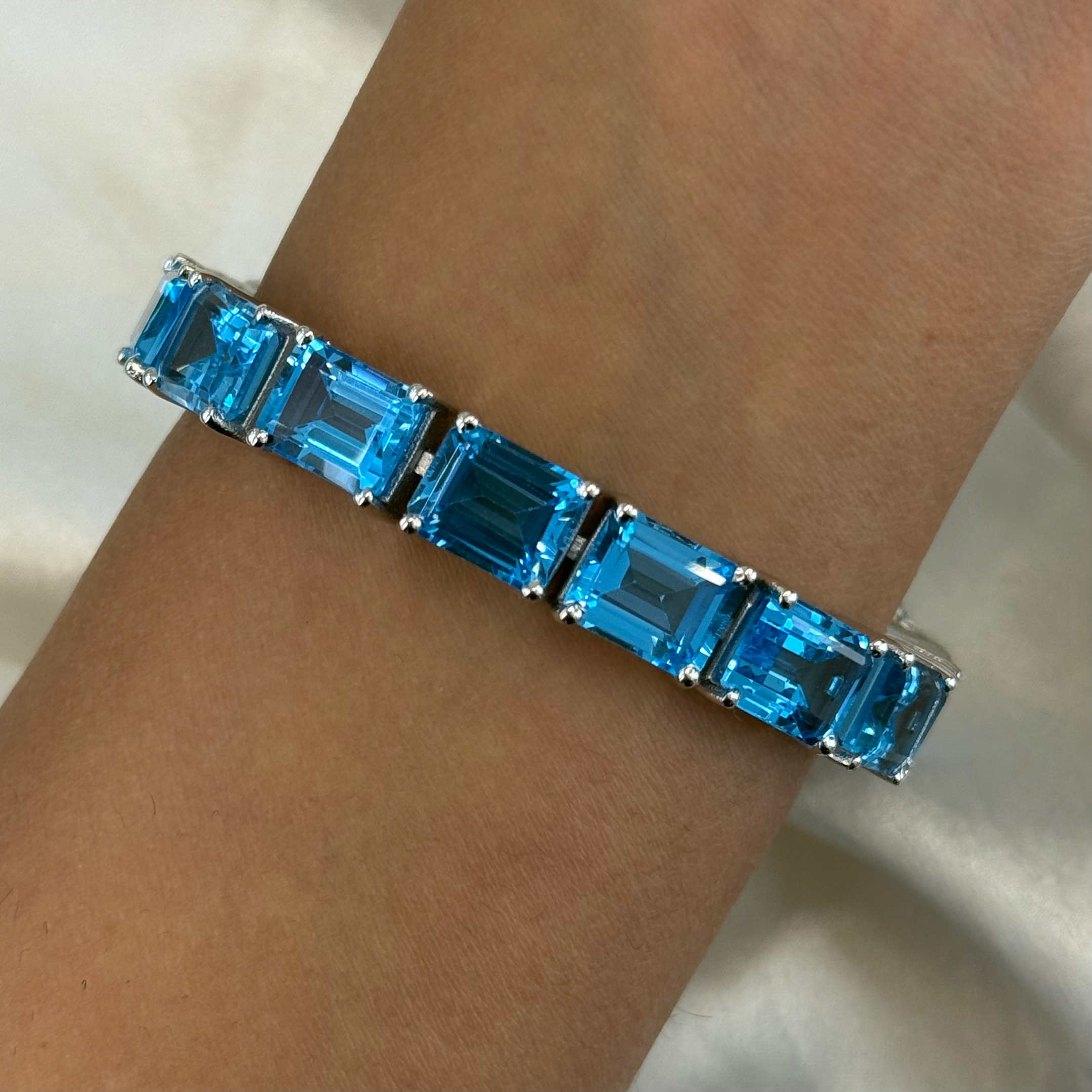 Natural Topaz Blue Rectangle 925 Sterling Silver Bracelet