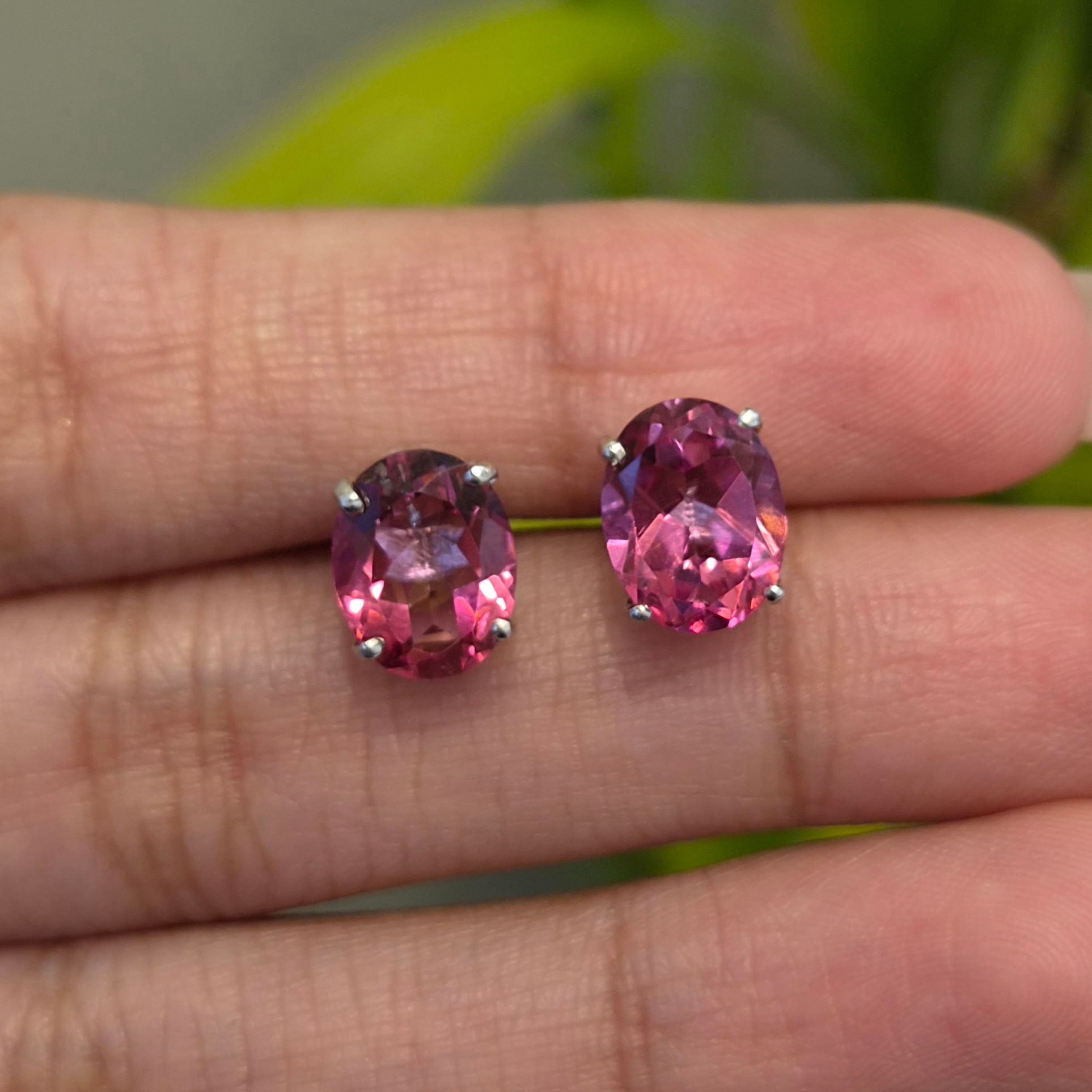 Natural Oval Pink Topaz Four Prong Solitaire Stud Earrings