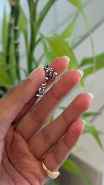 Thumbnail: Natural Amethyst 925 Sterling Silver Oval Hanging Earring
