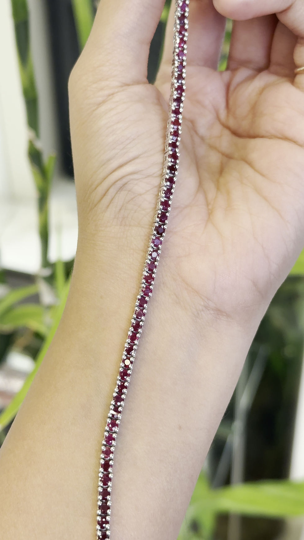 Thumbnail: Natural Ruby Round 925 Sterling Silver Tennis Bracelet