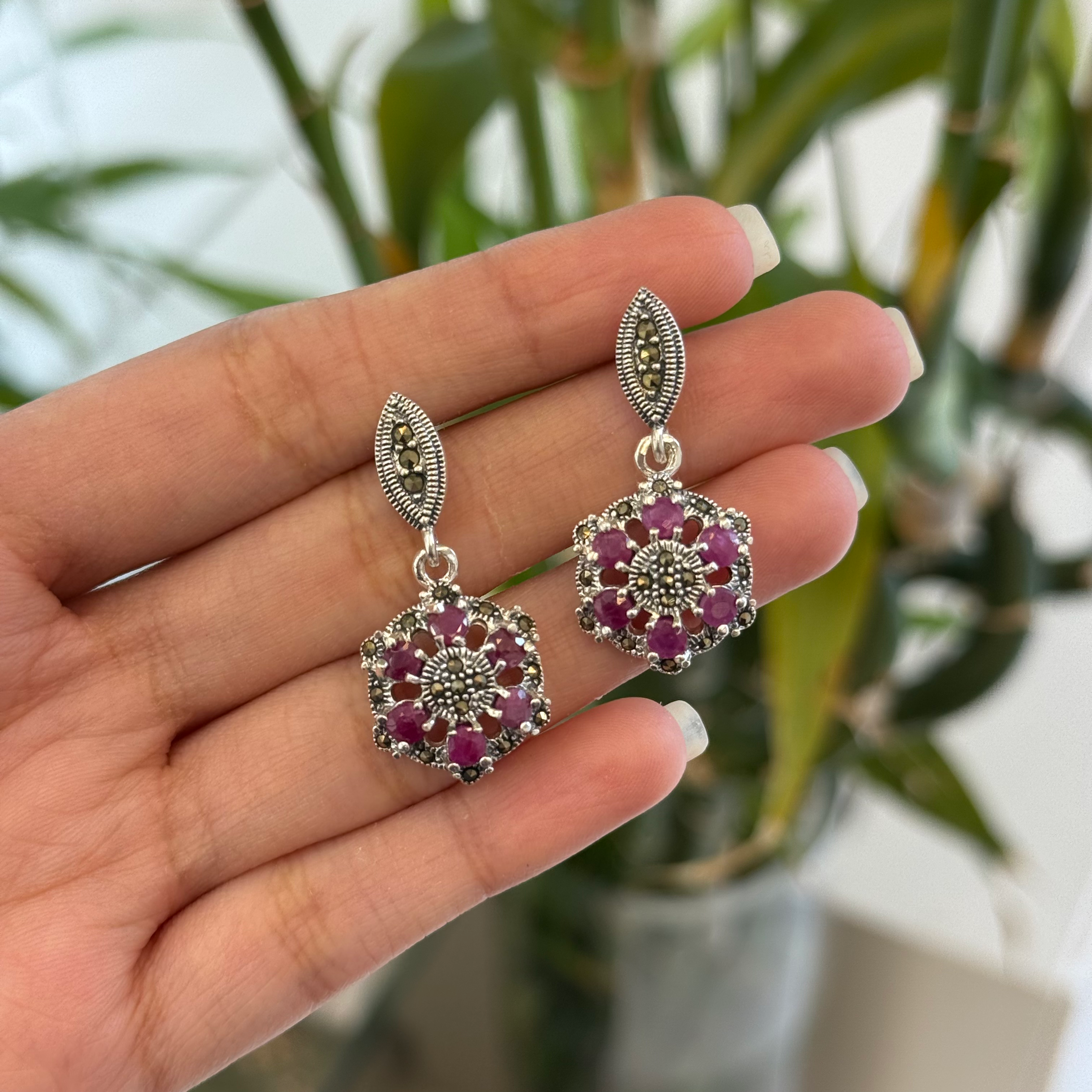 Ruby marcasite earrings