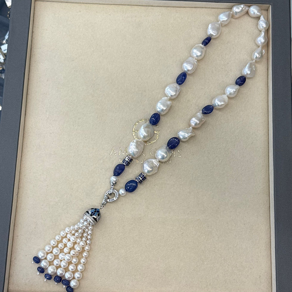 Miniatura: Freshwater Baroque Pearl & Tanzanite Tassel Necklace with Enamel Clasp