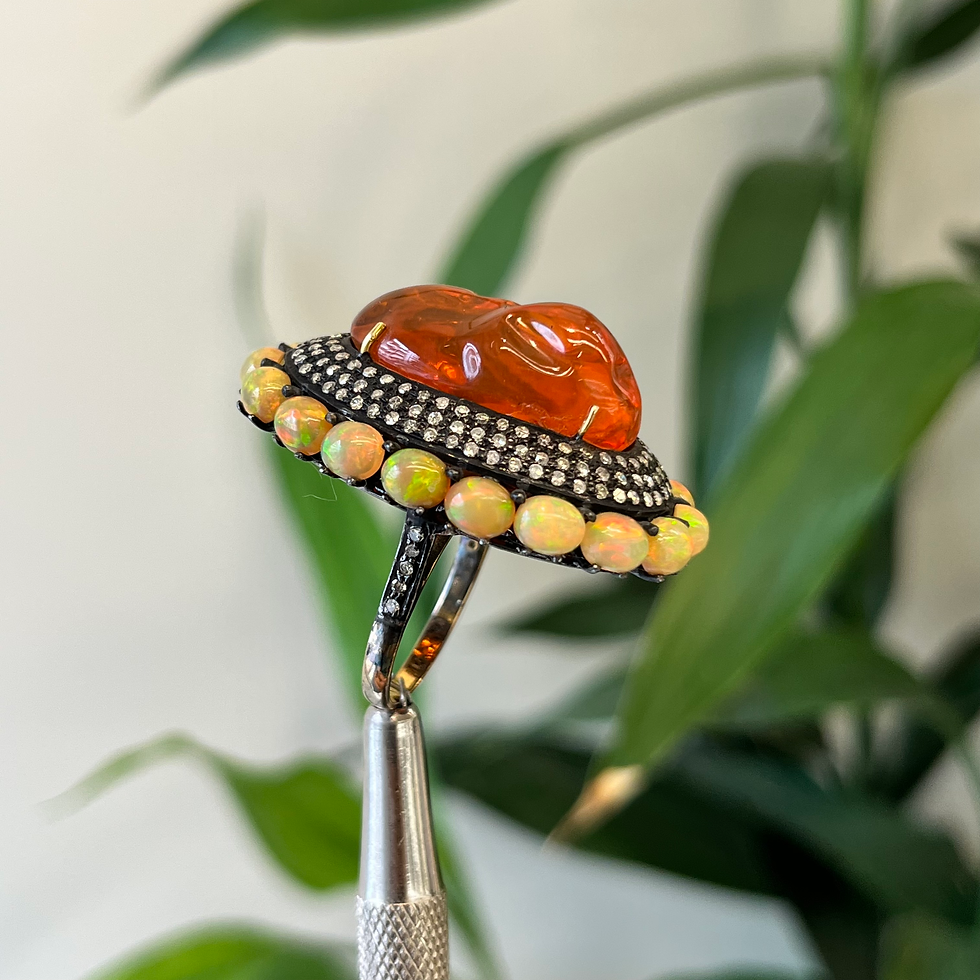 Thumbnail: Natural Jelly opal, Ethiopian opal and diamond ring