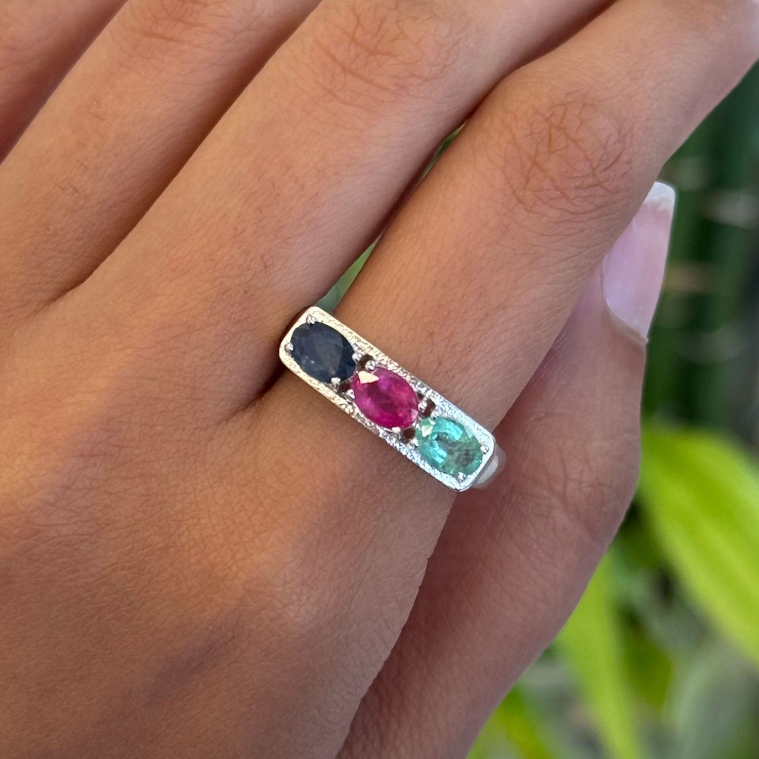Natural Multi Stone 925 Sterling Silver Oval Ring