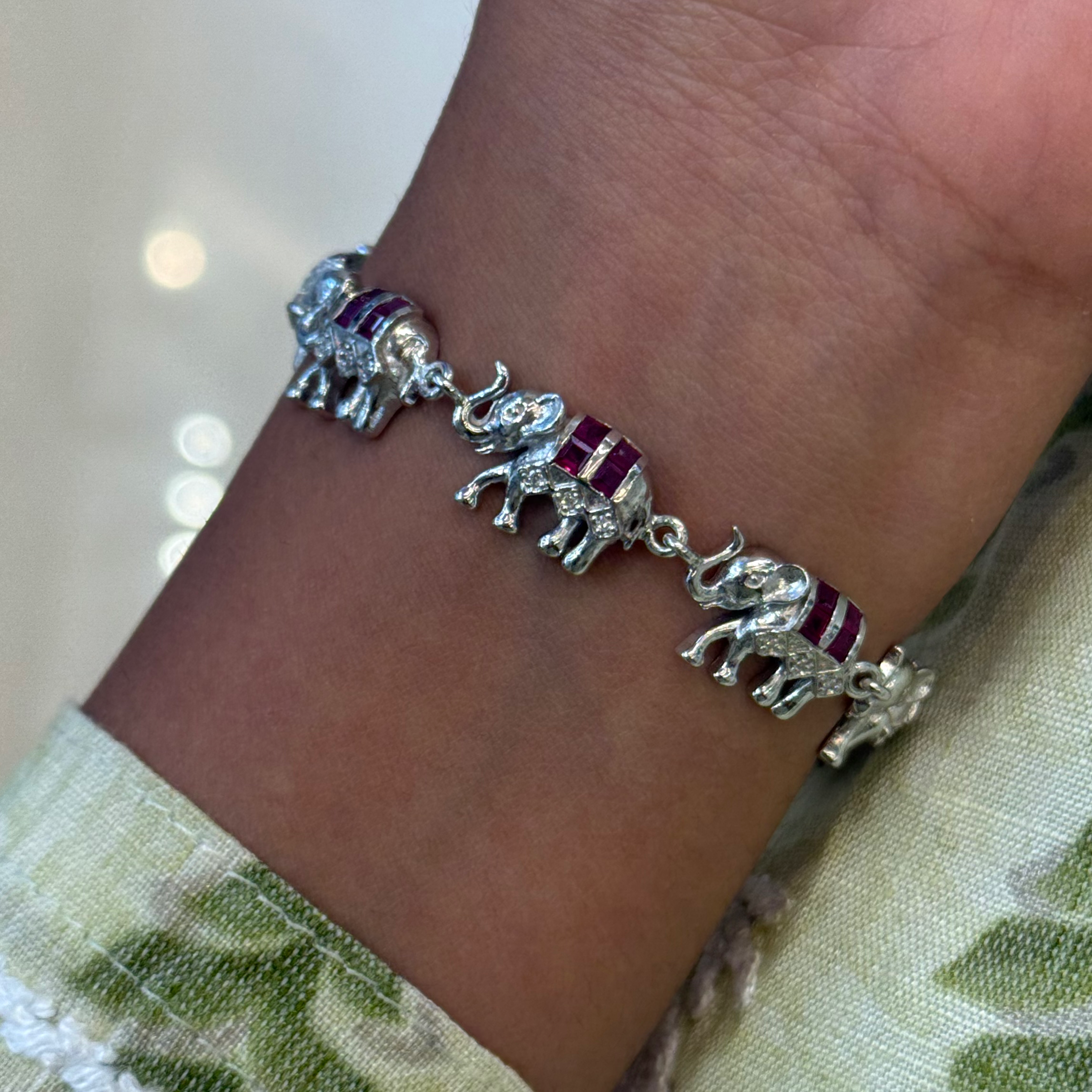 Natural Ruby and diamond elephant bracelet