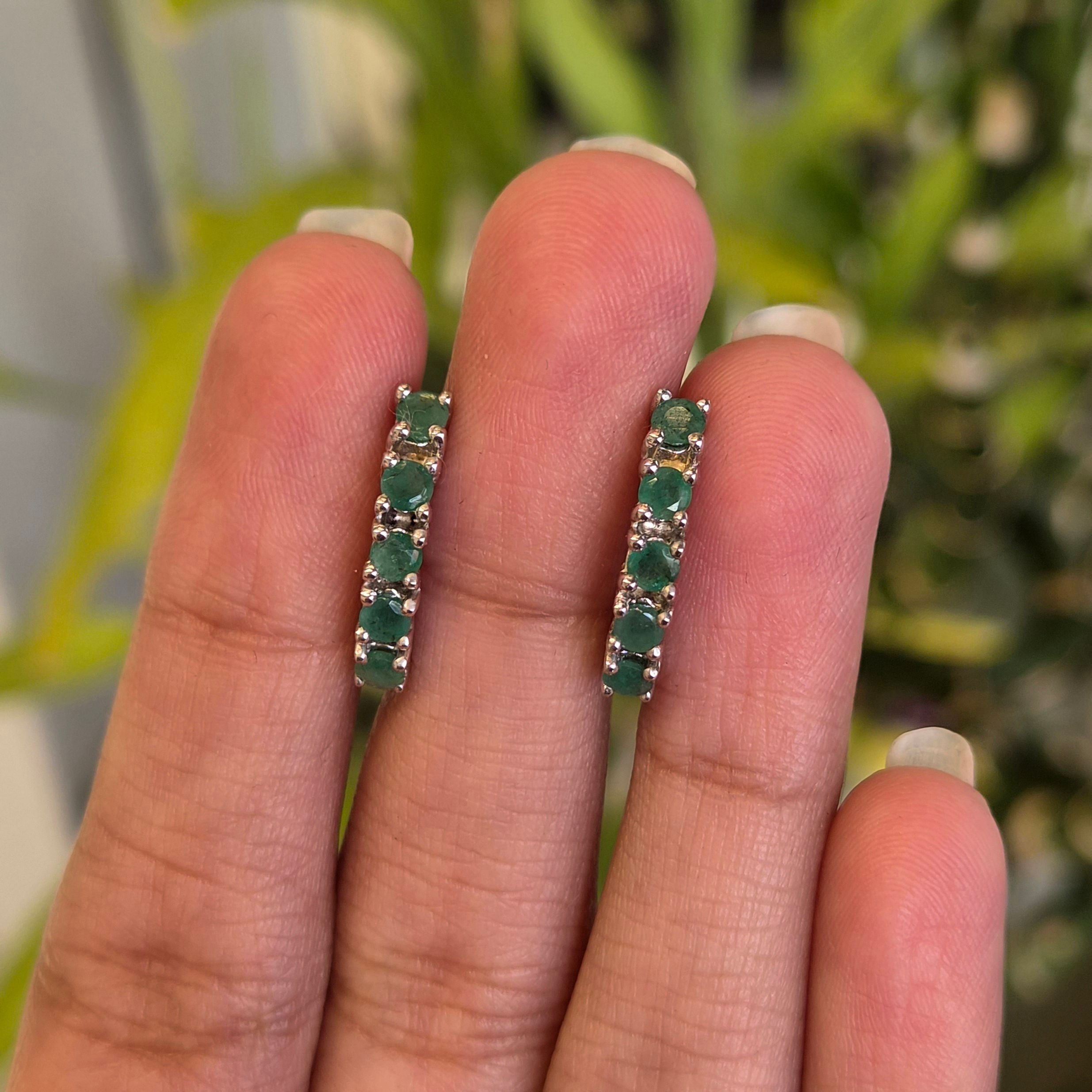 Natural Round Emerald Lever-Back Half Hoop Earrings