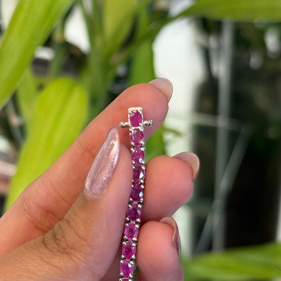 Thumbnail: Natural Ruby Oval 925 Sterling Silver Tennis Bracelet