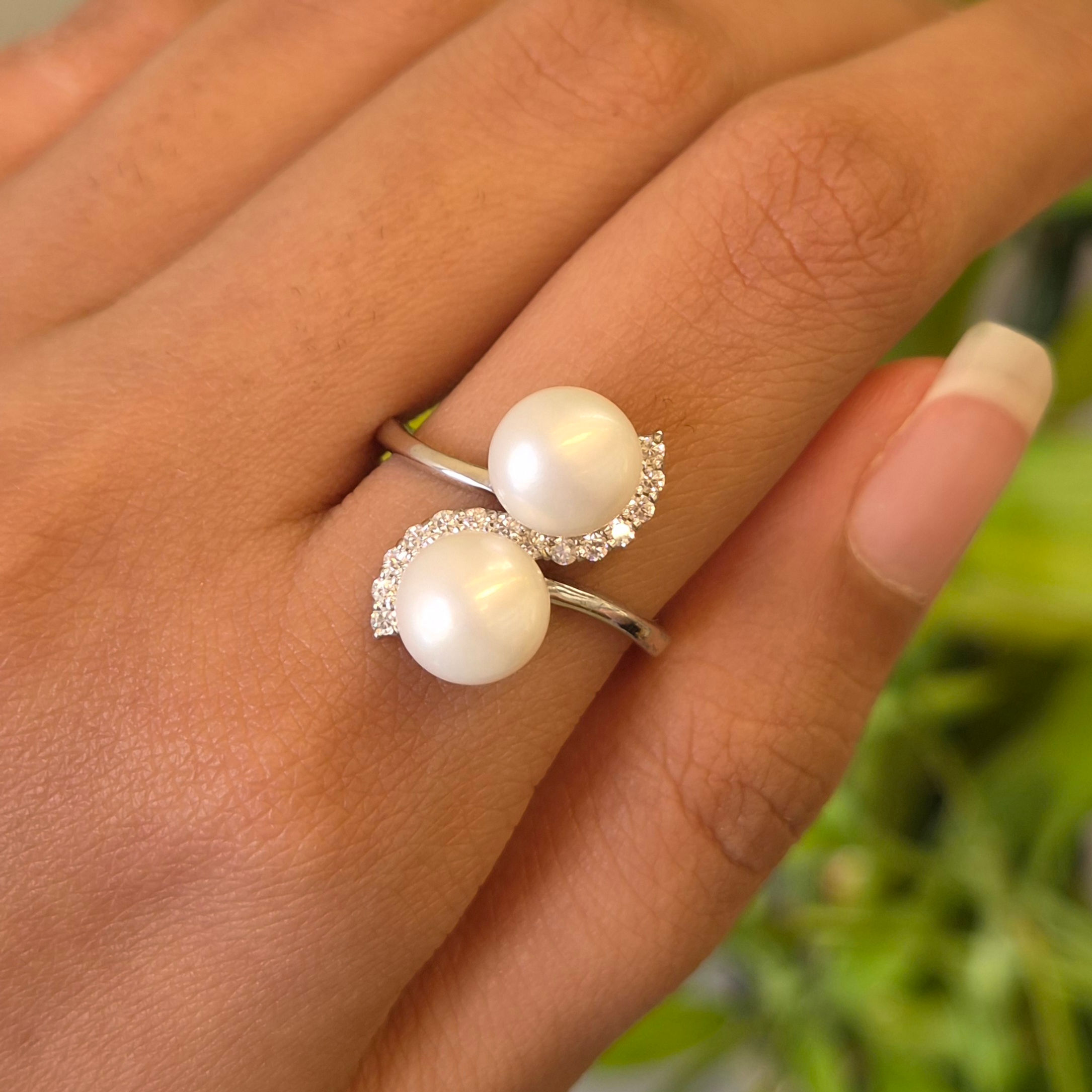 Real Freshwater Pearl 925 Sterling Silver Round Ring
