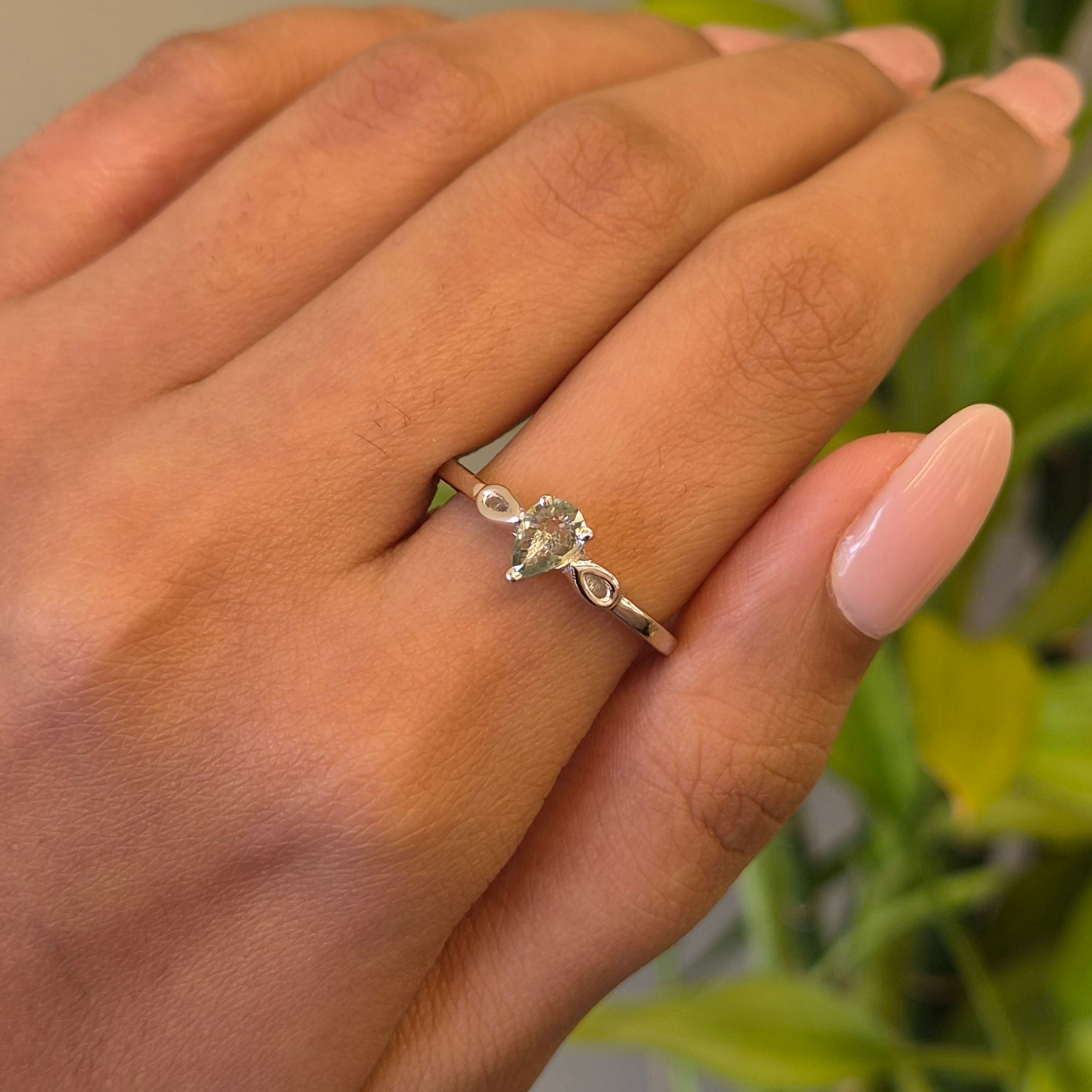 Natural Pear Green Tourmaline Solitaire Ring in 925 Sterling Silver