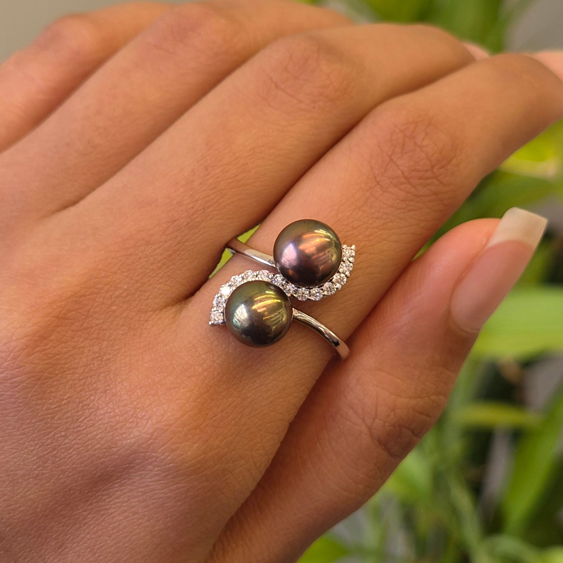 Grey Real Freshwater Pearl 925 Sterling Silver Round Ring