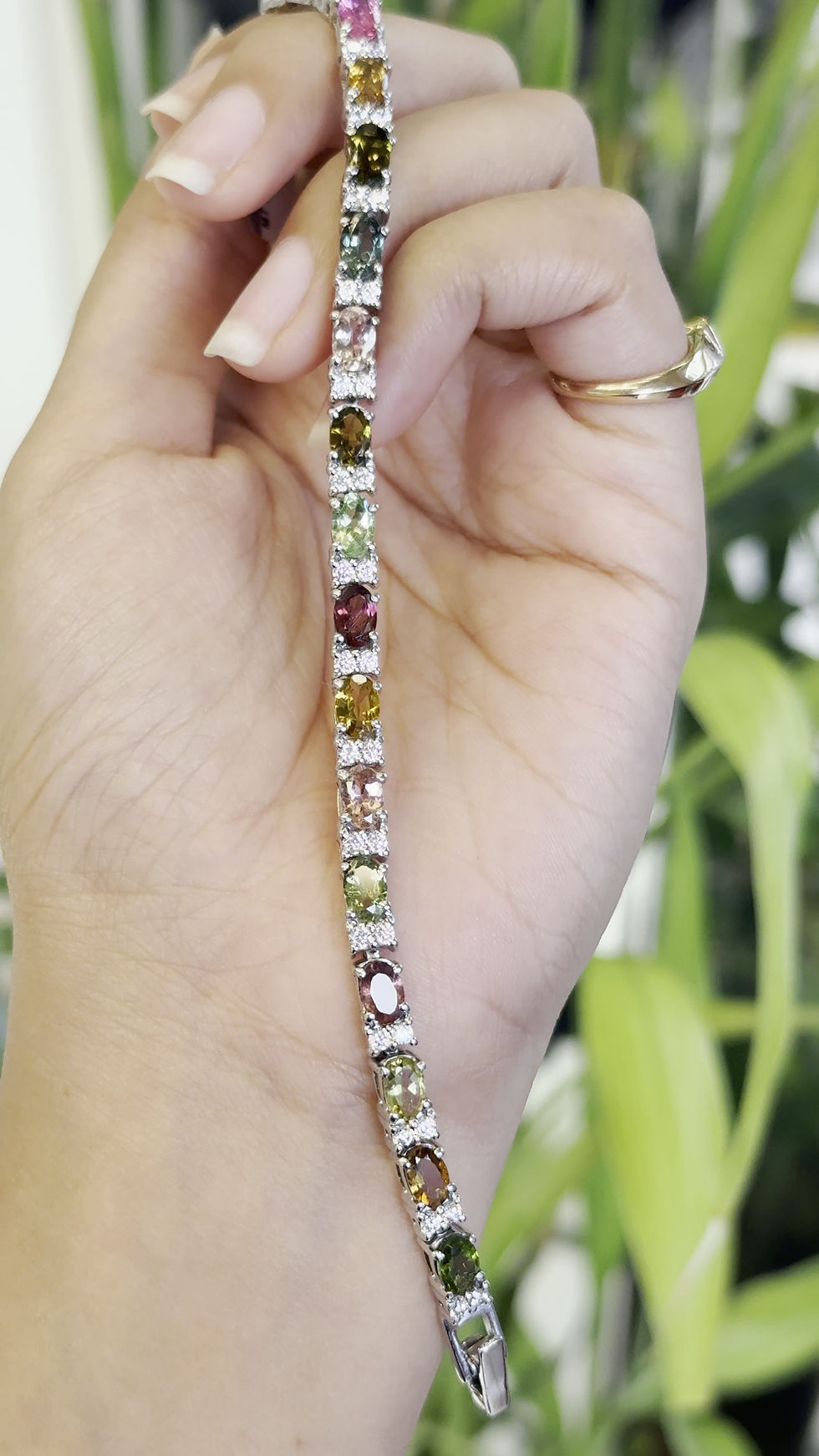 Miniatura: Natural Multi Tourmaline Oval 925 Sterling Silver Tennis Cubic Zirconia Bracelet