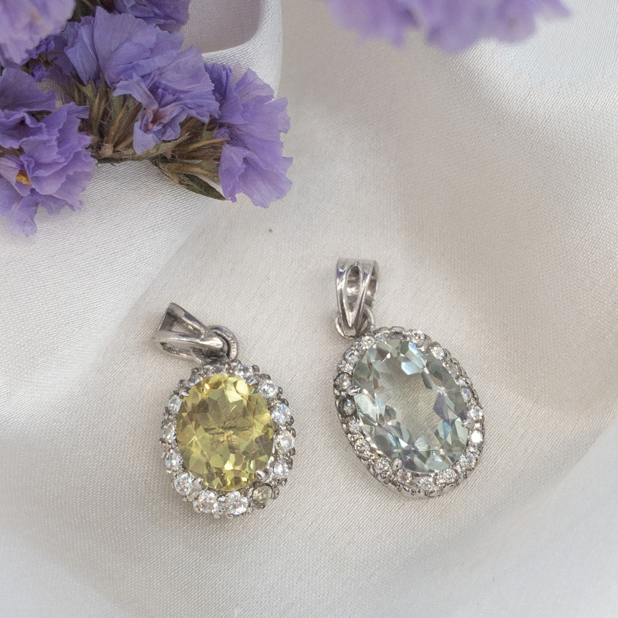 Natural Green Amethyst and Lemon Topaz pendant