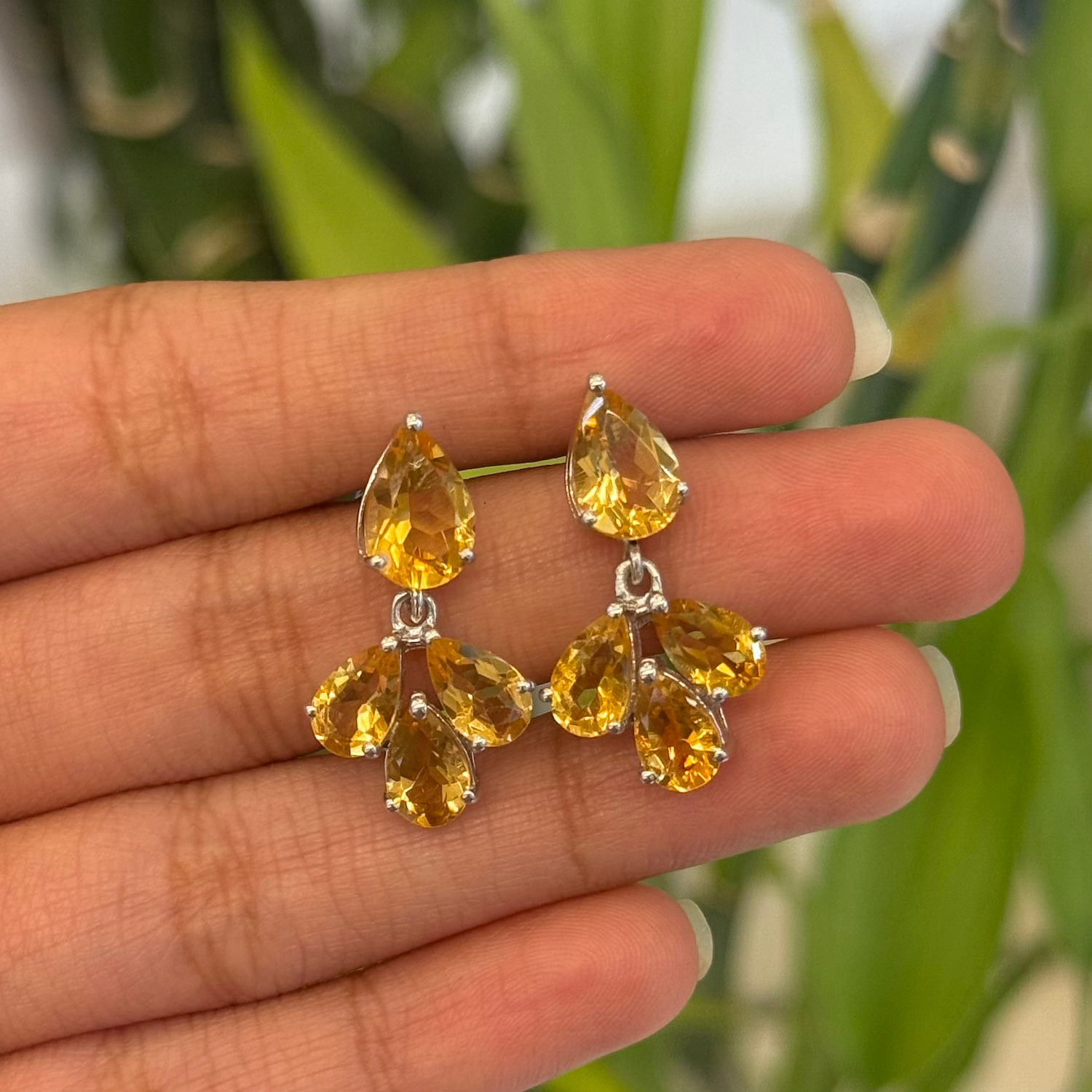 Natural Citrine Pear 925 Sterling Silver Hanging Earrings