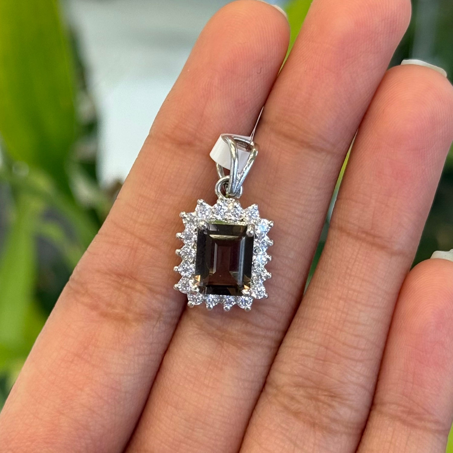 Natural Smoky Topaz 925 Sterling Silver Rectangle Cluster Pendant