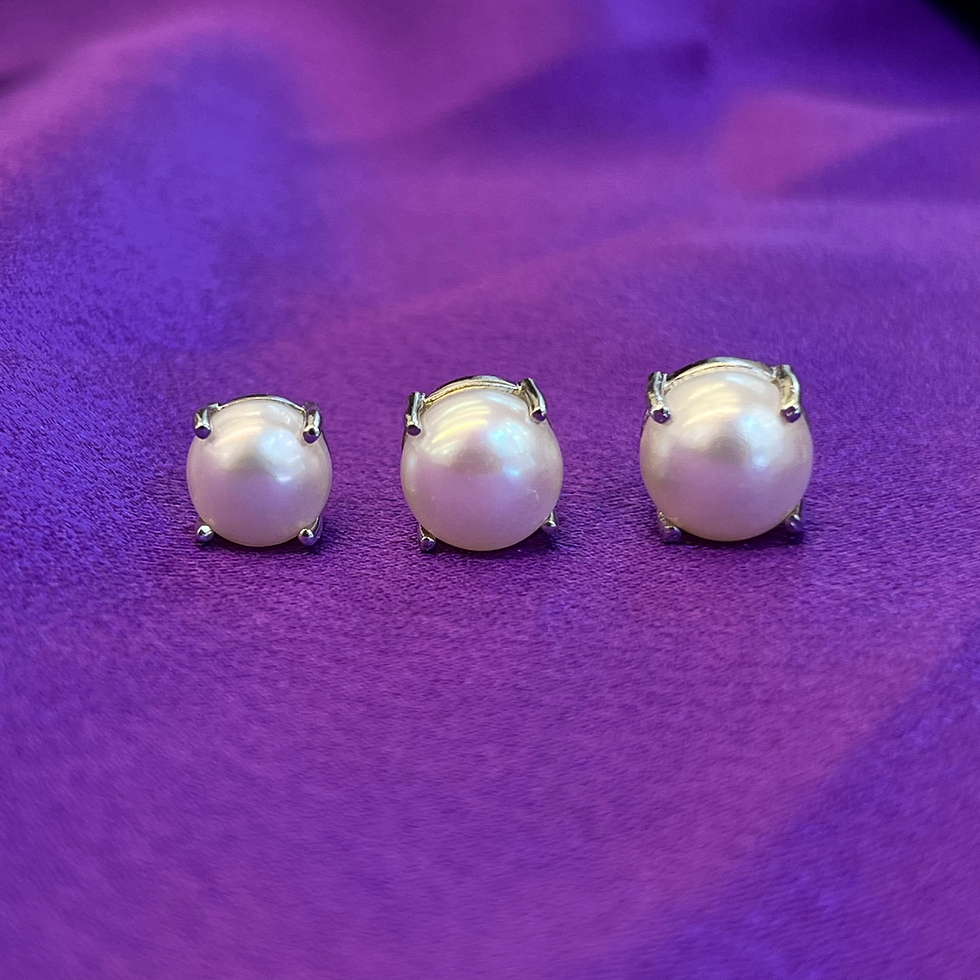 Thumbnail: Natural Freshwater Pearl 925 Sterling Silver Round Studs Earrings
