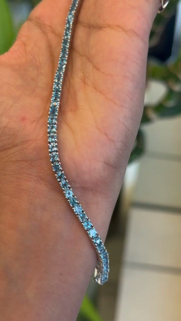 Thumbnail: Natural Gemstones 3MM Round 925 Sterling Silver Tennis Bracelet