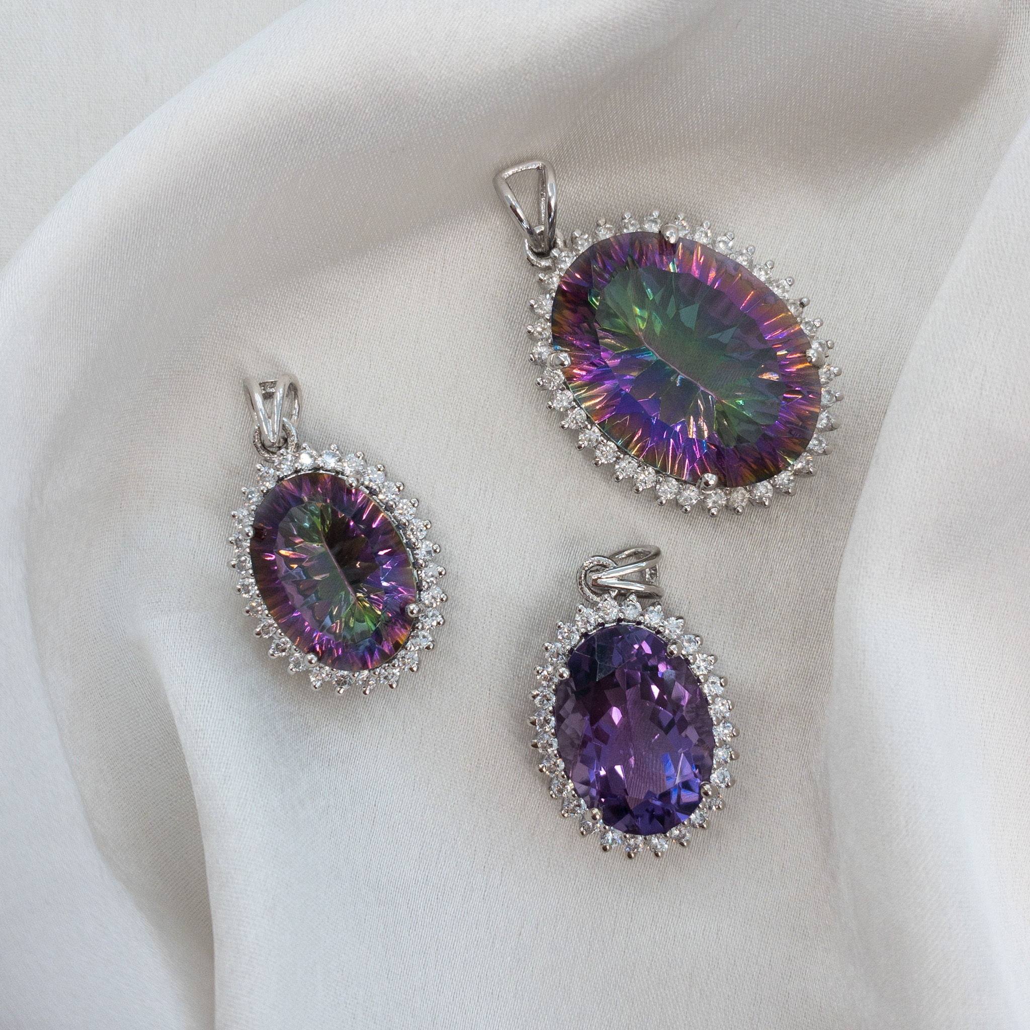 Natural Mystic topaz and Amethyst cluster pendants