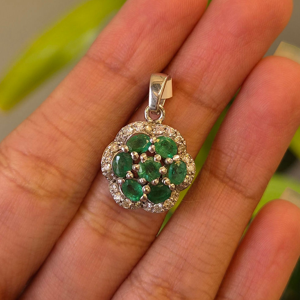 Thumbnail: Natural Gemstone & Diamond 925 Sterling Silver Flower Pendant
