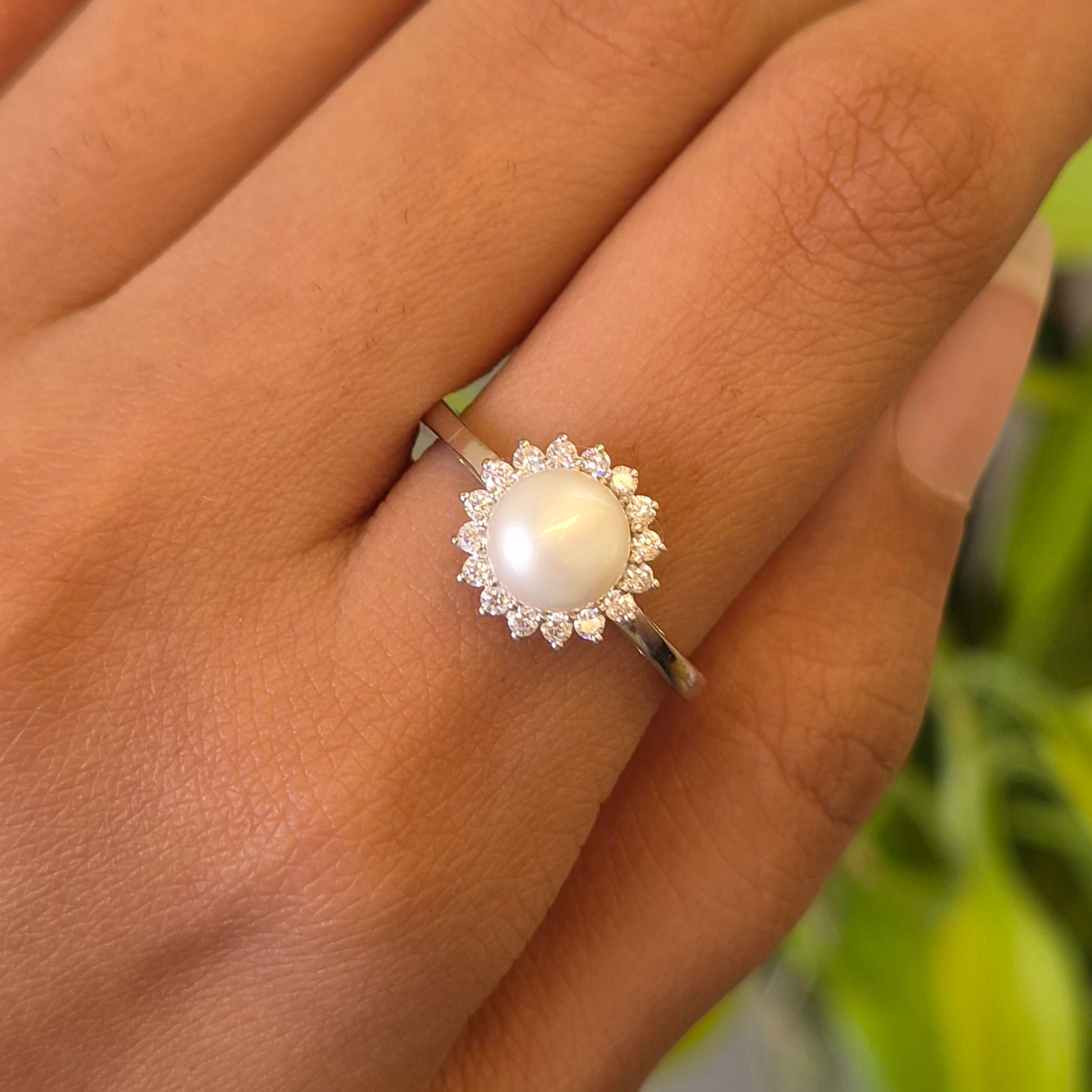 Real Freshwater Pearl 925 Sterling Silver Round Cluster Ring