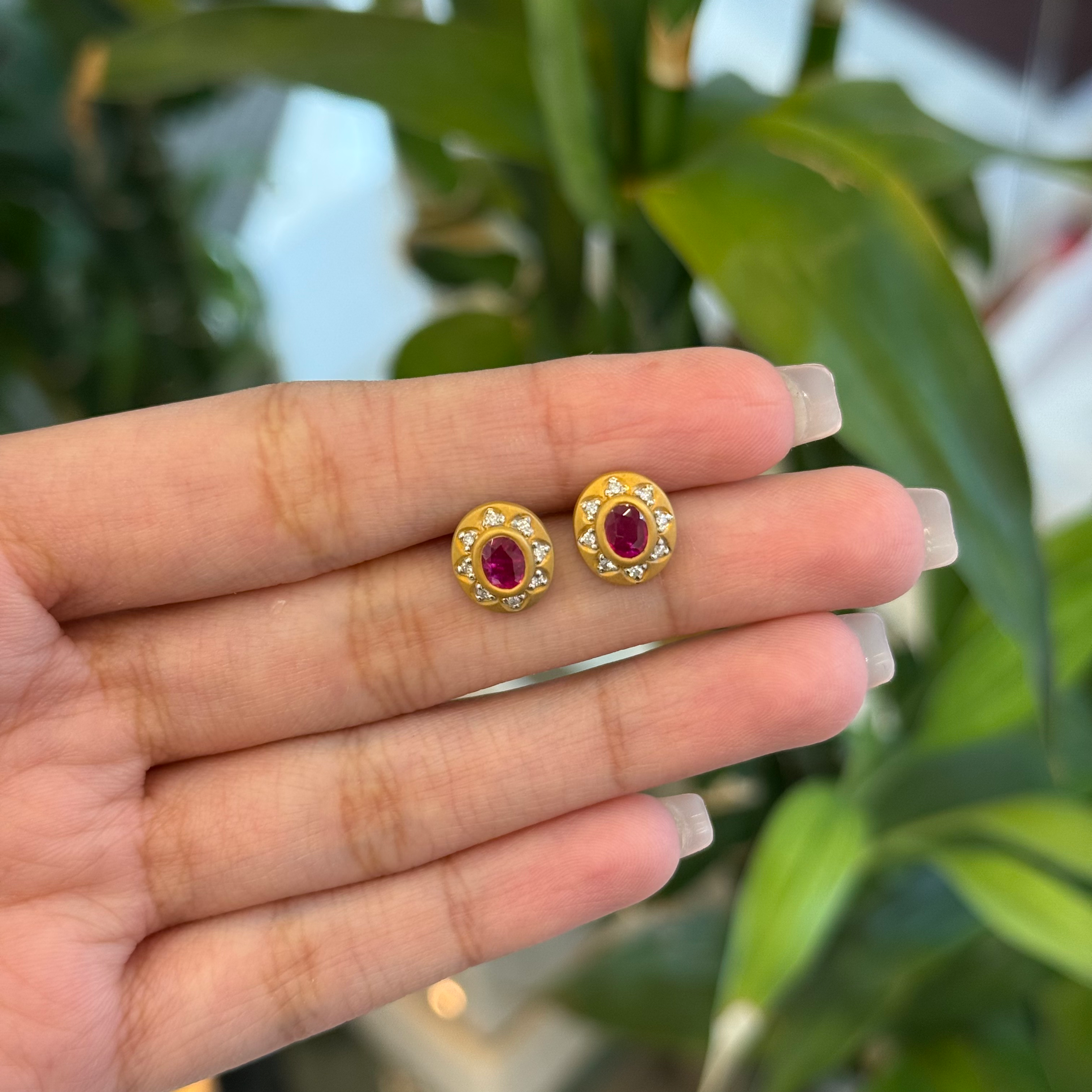 Natural Ruby and diamond earrings in 18 karat gold