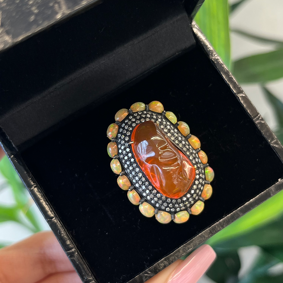 Thumbnail: Natural Jelly opal, Ethiopian opal and diamond ring