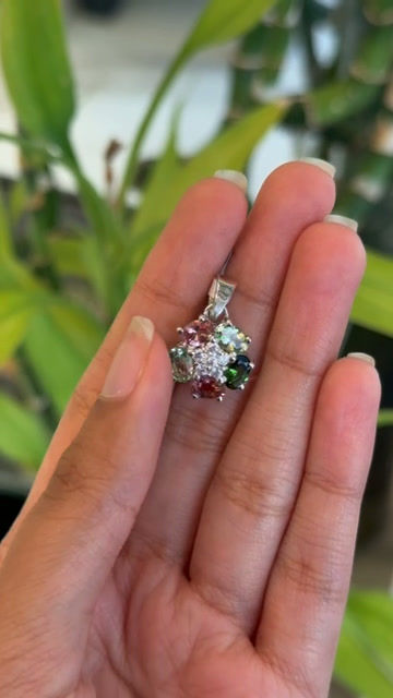 Thumbnail: Natural Gemstone 925 Sterling Silver Oval Flower Pendant