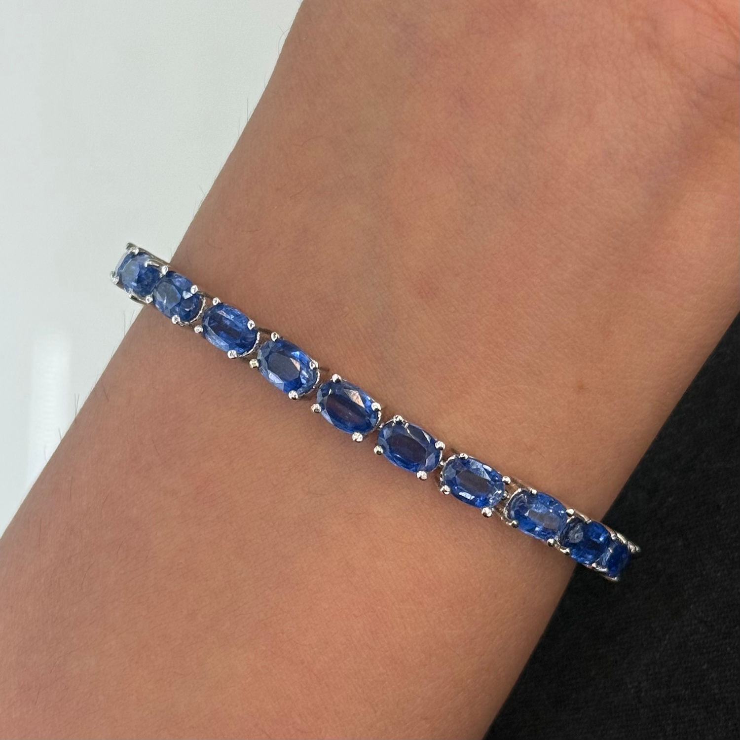 Natural Kyanite Oval 925 Sterling Silver Tennis Bracelet