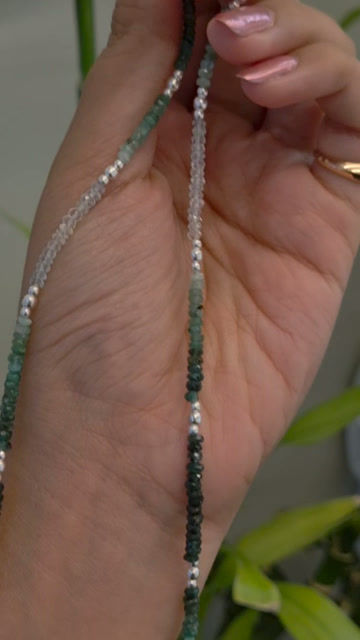 Thumbnail: Natural Emerald, Ruby and Sapphire Shaded Beaded Necklace in 925 Sterling Silver