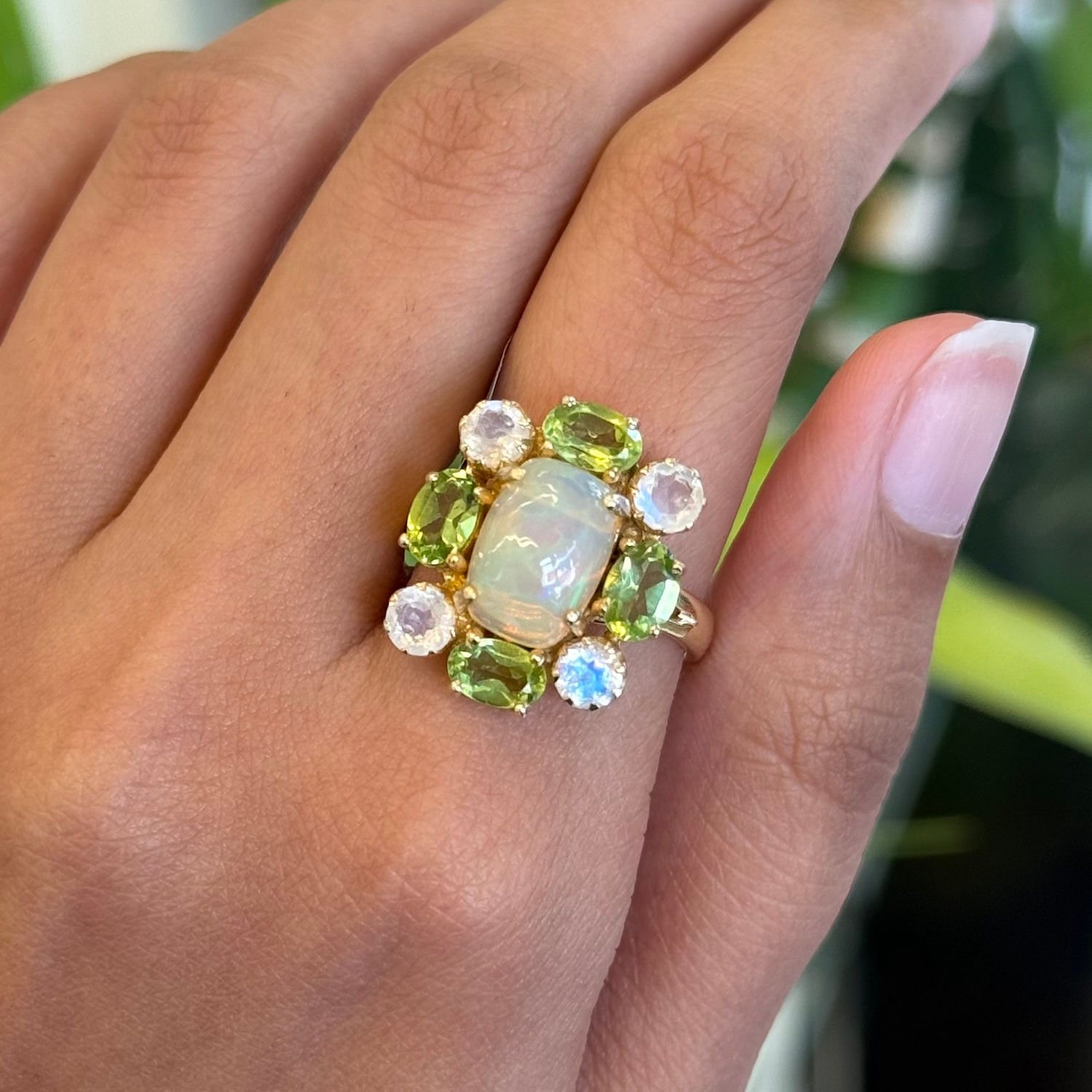 Natural Multi Stone Micron Gold Polish Cabochon Cut Ring