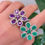 Thumbnail: Natural Green onyx and Amethyst floral ring