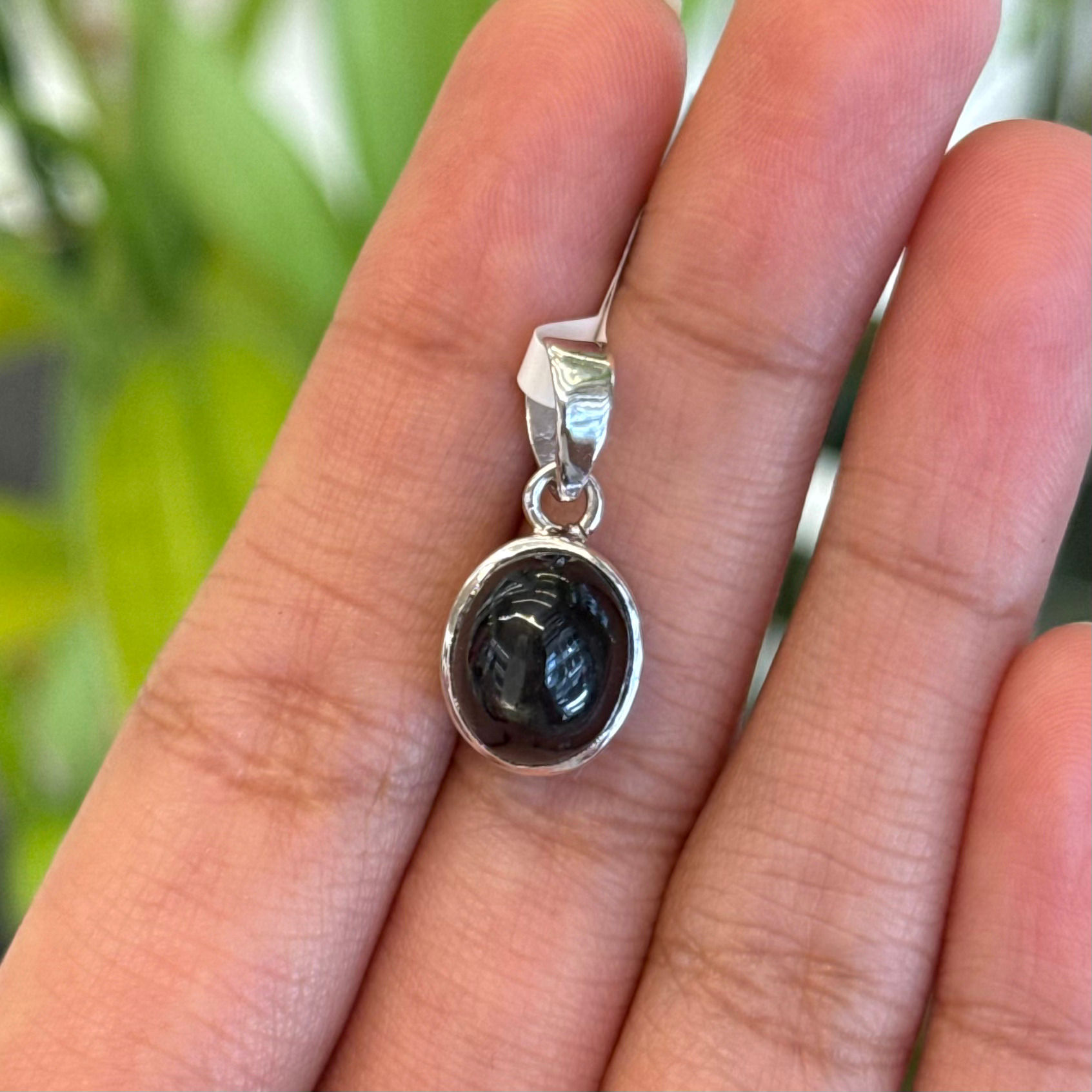 Natural Blackstar 925 Sterling Silver Cabochon Cut Bezel Pendant